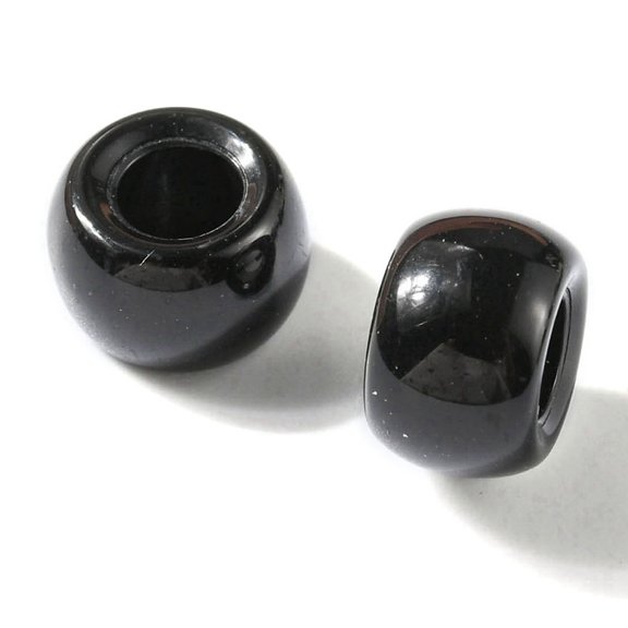 100pcs Resin European Beads Large Hole Barrel Beads Black 8x5~6mm Hole: 4mm