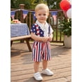 thumbnail image 5 of Cenuakty Baby Boy 4th of July Outfit 3M 6M 12M 18M Star Striped Short Sleeve Bowtie Romper and Suspender Shorts 2 Piece Summer Set, 5 of 9