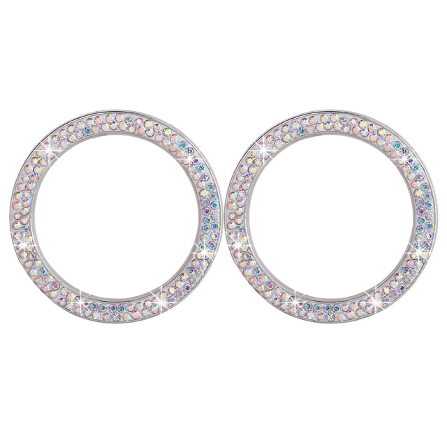 Miangastore 2PCS Car Ignition Button Ring Sticker Engine Start Stop Button Ring Decal Crystal Bling Rhinestone Car Decor Accessories (Colorful)
