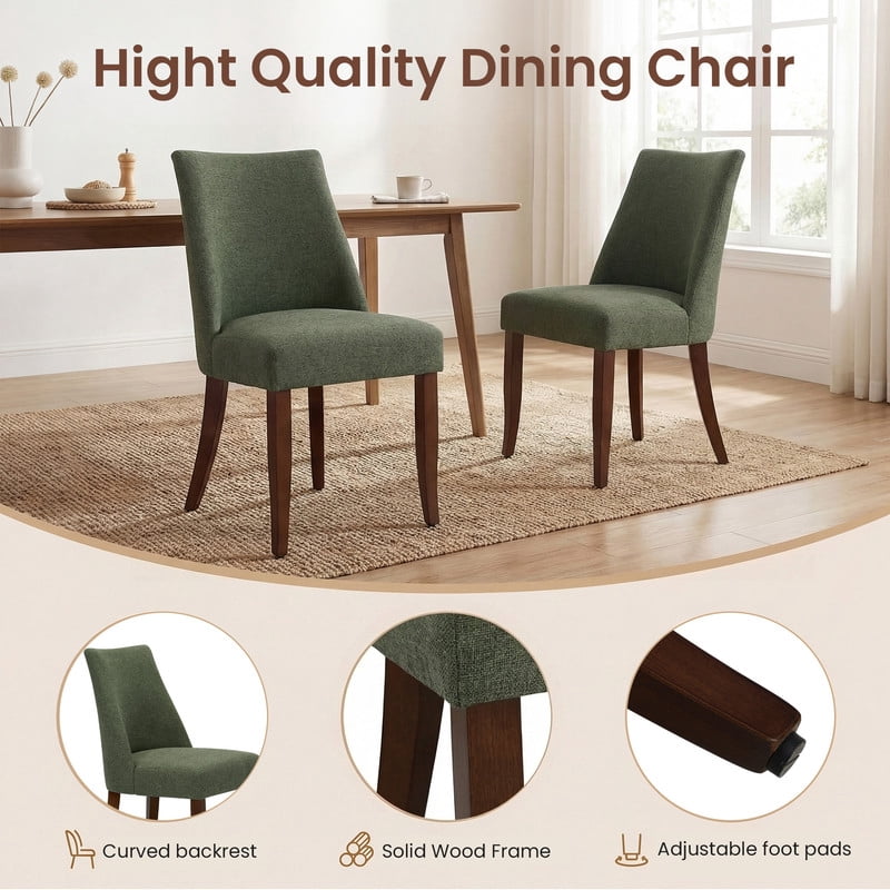 COLAMY Upholstered Dining Chairs Set of 6, Mid Century Modern Fabric Kitchen Chairs with 275lbs Weight Capacity, Sturdy Wood Legs Dining Chairs for Restaurant, Green