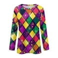 thumbnail image 5 of Mardi Gras Shirts for Women Feathers Print Crew Neck Purple Graphic Tee Long 3/4 Sleeve Sparkly Green T Shirts Orange 5XL, 5 of 6