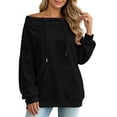 thumbnail image 6 of Women's Sweatshirts Crewneck Off Shoulder Sweatshirt with Pocket Casual Loose Fit Daily Outfits Fall Winter Tops, 6 of 10
