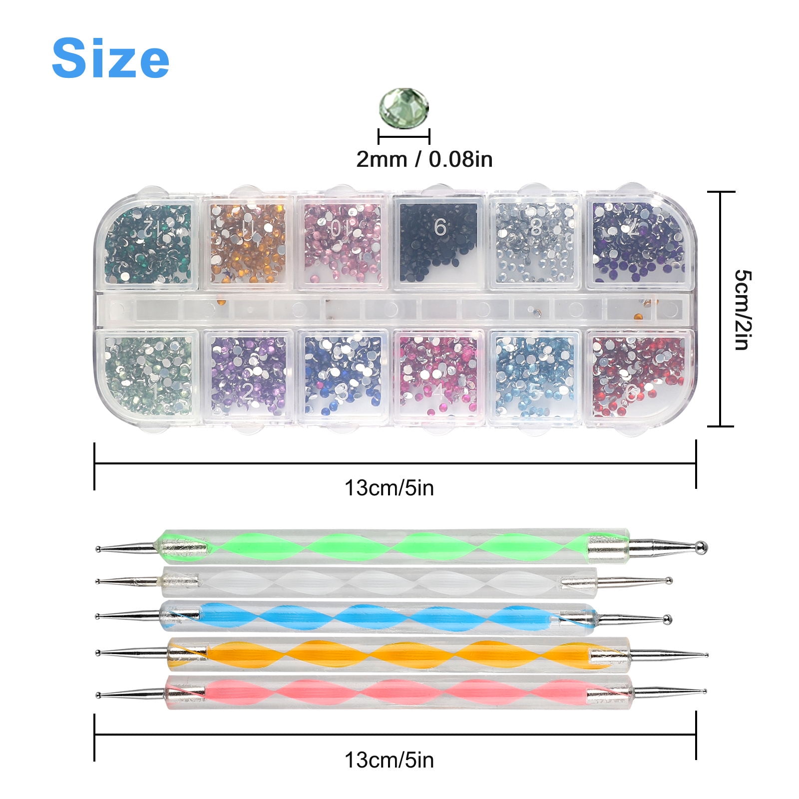 SkyAuks Acrylic Nail Art Kit Tools, Nail Design Kit with 2000pcs Nails Crystals Glitter Rhinestones, Double-End Art Dotting Pen, Nail Art Brushes, 1mm Nail