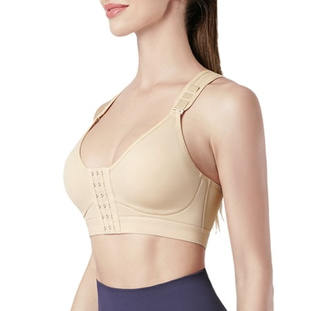 

Junlan Post Surgical Bra for Women Front Closure Zip Hooks Sports Bras Racerback Support Wirefree Adjustable Straps(Beige 3XL)