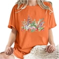 thumbnail image 5 of LEBONYARD Plus Size Womens Tops,Women's Fashion Summer Round Neck Drop Sleeves Leisure Short Sleeve Flower Printing Tops Orange XL, 5 of 7