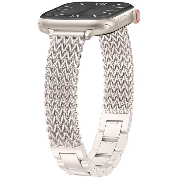 Wearlizer Slim Stainless Steel Watch Band Compatible with Apple Watch Bands 38/40/41/42/44/45/46/49mm Women Thin Link Bracelet Adjustable Strap for Series 11/10/9/8/7/6/5/4/3/SE/Ultra