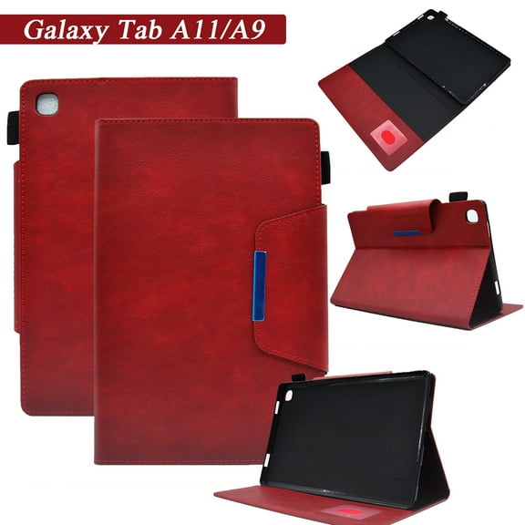 Decase PU Leather Folio Case for Samsung Galaxy Tab A11 8.7" (2025) & Tab A9 8.7" (2023) with Card Slot & Stand Shockproof Flip Cover with TPU Bumper Kickstand Case,Red