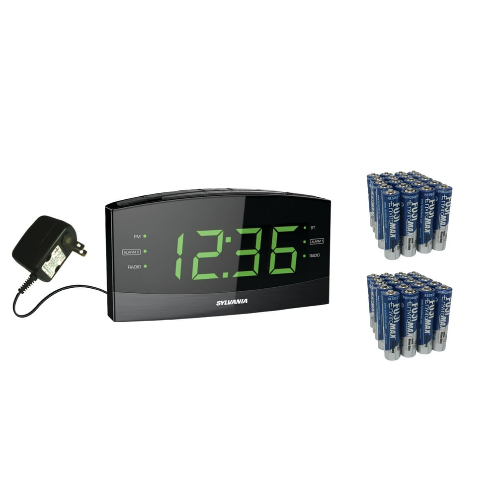 SYLVANIA SCR1989BT 1.8" Jumbo Digit Alarm Clock Radio with Bluetooth & Fiji AAA 40 PK Walmart