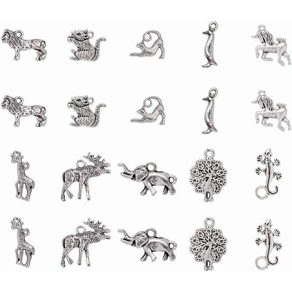 PH 10 Style Animals Charms 30pcs Silver Tibetan Alloy Giraffe Unicorn Cat Charms Pendant Beads Charms for DIY Bracelet Necklace Jewelry Making for DIY