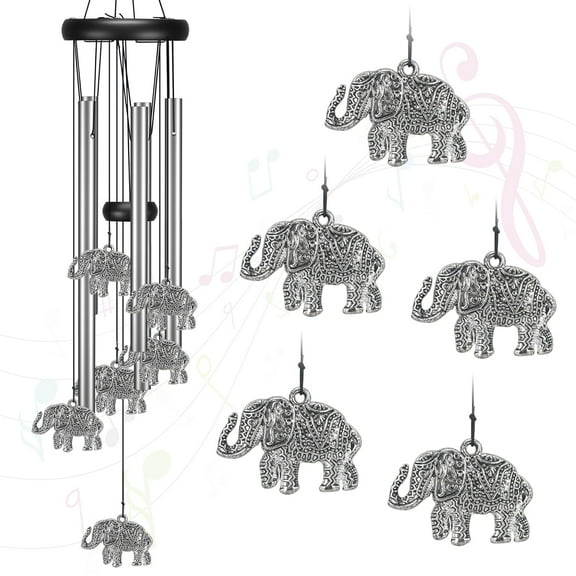 Elephant Wind Chimes for Outside, Patio Garden Decor Sympathy Chimes, Zen Meditation Windchimes Outdoor, Home Decoration, Silver