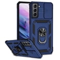 thumbnail image 1 of Heavy Duty Armor Case for Samsung Galaxy S21 FE, Rugged PC Soft TPU Military Grade Shockproof Metal Magnetic Car Mount Shockproof Cover with Camera Lens Sliding Ring Holder Bracket Case,Blue, 1 of 8