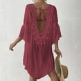 thumbnail image 7 of zaveiop Womens Swimsuits Cover ups Crochet Chiffon Beach Cover Bathing Suit Bikini Wear Coverups Dress (Red, One Size), 7 of 7