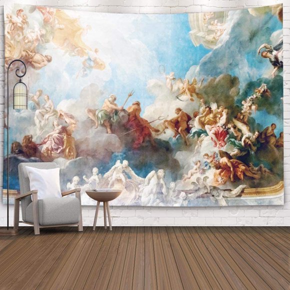 AIR-Jesus Room Décor Tapestries 60X50 Inch Paris France Ceiling Painting in Hercules Room of the Royal Chateau Versailles Blue Wall Art Tapestry Wall Hanging for Bedroom Bed Tapestry