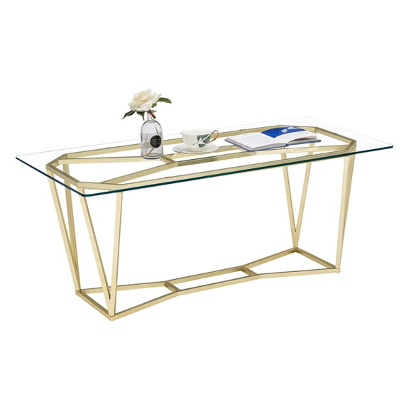 Ivinta Rectangle Glass Gold Coffee Table for Living Room, Modern Cocktail Table