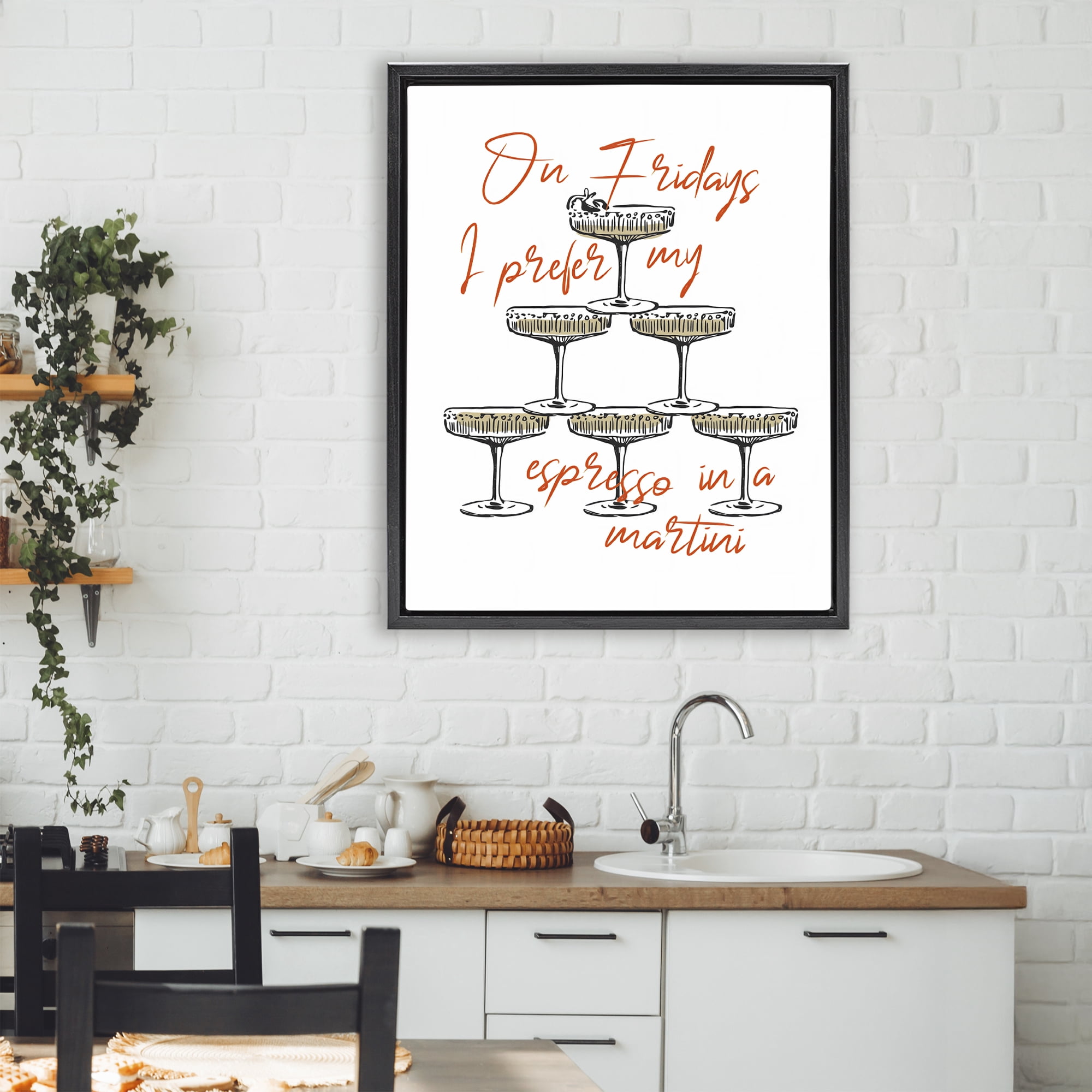 Stupell Industries On Fridays Espresso Martini Black Framed Floater Canvas Wall Art, design by The Prints Vibe
