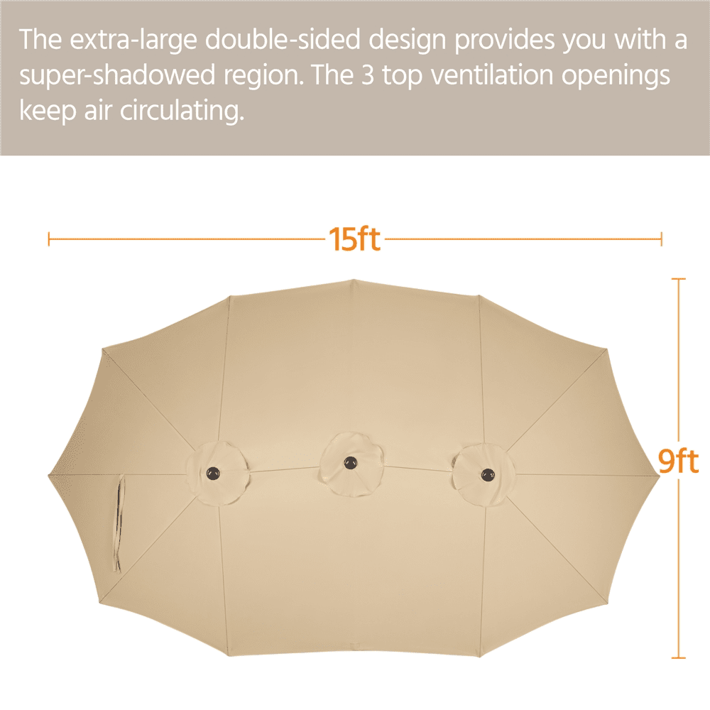 Renwick 15 FT Twin Patio Parasol with Crank Lift, Tan