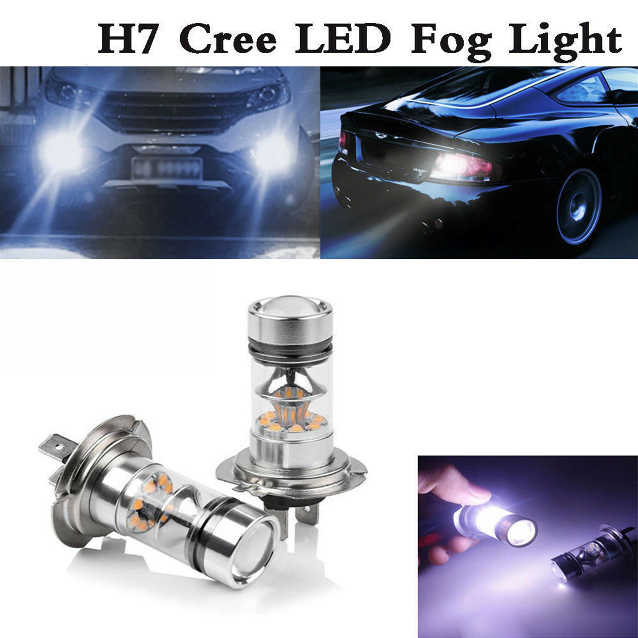 2Pcs H7 LED Headlight Car Bulbs 4-Sided 80W 8000LM High or Low Beam Bright 6000K 