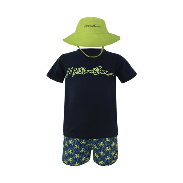 CONJUNTO 3PZS PARA BEBO TRAJE DE BAÑO, PLAYERA Y SOMBRERO REVERSIBLE MAUI AND SONS 134861