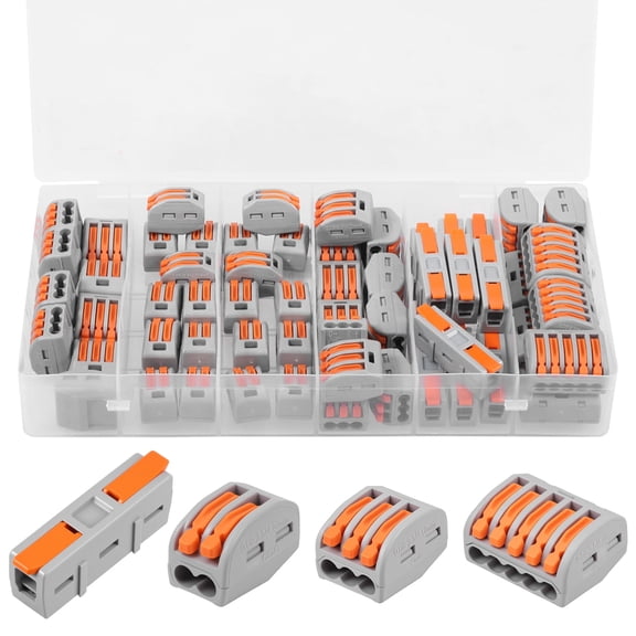58 Pcs Lever Wire Connector Kit 1 in 1 Out 2 3 5 Conductor 28 to 12 AWG Flame Retardant Quick Wire Splice Connector for Home Lighting and Junction Boxes