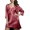 thumbnail image 2 of CALAFEBILA Satin Pajamas for Women Lace Sleepwear V-Neck Satin Silk Mini Nightdress, 2 of 4