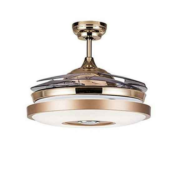 Fandian 36'' Modern Smart Ceiling Fans with Light, Bluetooth Speaker Chandeliers 7 Colors Retractable Blades Fandeliers with Remote Control, Dimmable LED Kits for Indoor Bedroom (3