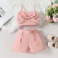 thumbnail image 2 of Edvintorg 2-6Years Toddler Girls Summer Outfits Solid Color Sleeveless Suspender Belt Bow Top + Shorts Set Girl Set Clothes School Girl Outfit for Kids, 2 of 3