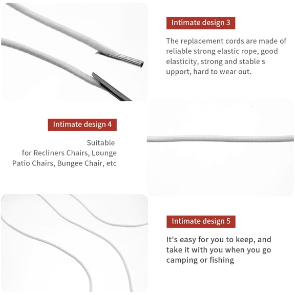 LITINKIMI 4pcs White Replacement Cords for Chairs, Recliners, Lounge Chairs, Bungee Beach Chair Repair Laces