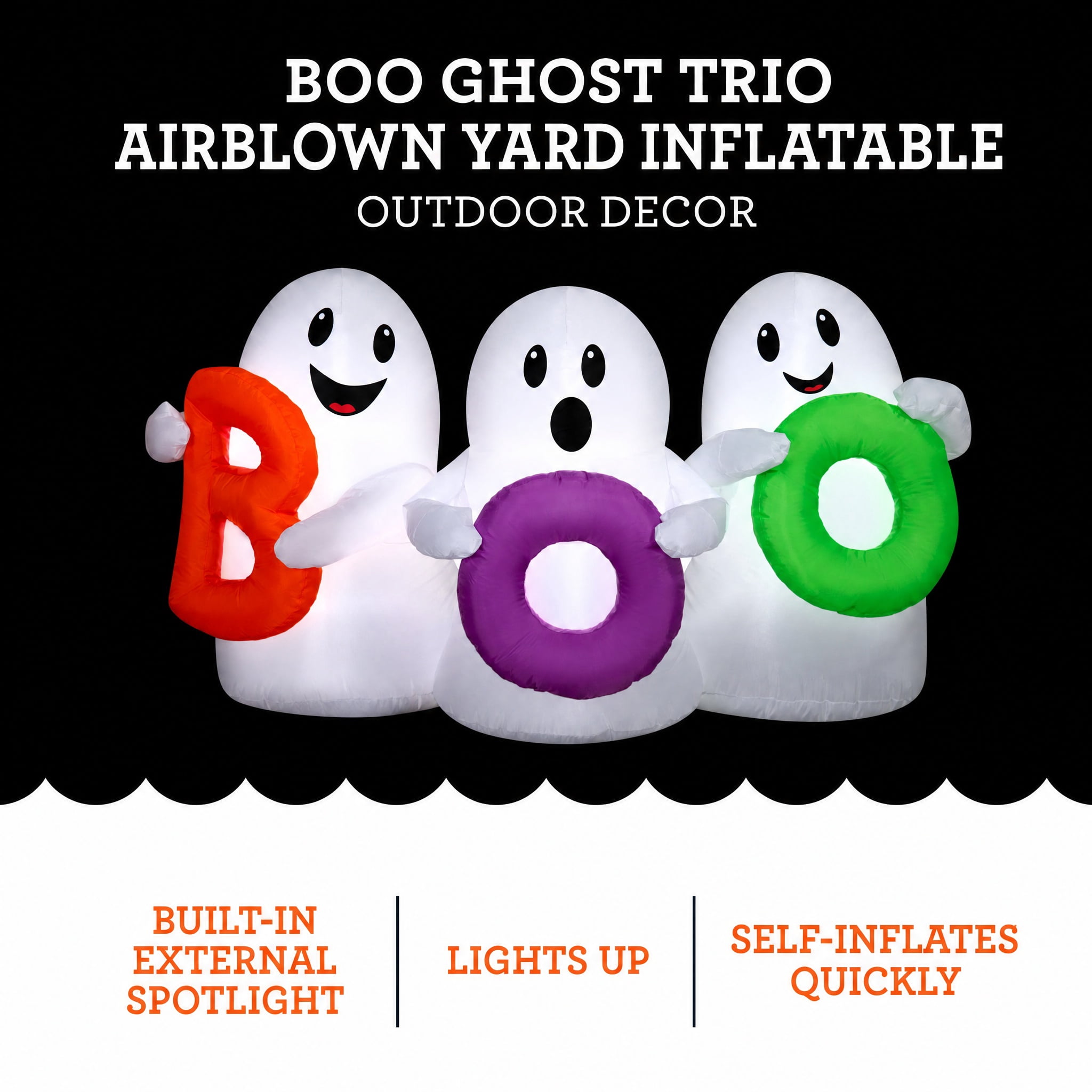 Boo Ghost Trio Airblown Yard Inflatable, Multicolor, 5', Halloween by Way To Celebrate