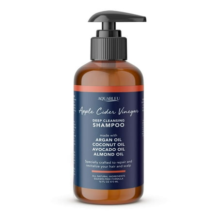Aquableu Natural Apple Cider Vinegar Shampoo - Clarifying & Restorative - Anti Frizz & Dandruff - For Hair loss - Sulfate Paraben & Silicone Free - For color-treated hair - For Men & Women (16oz)