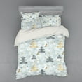 thumbnail image 2 of Christmas Duvet Cover Set, Retro Pine over Snowflake Background in Pastel Tones Print, Bedding Set with Shams and Fitted Sheet, 3 Sizes, by Ambesonne, 2 of 3