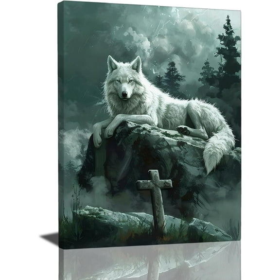 Aaheei Christian Wolf Decor Wall Art Forest Poster Religious Pictures White Canvas Print Painting Artwork for Bathroom Bedroom Living Room