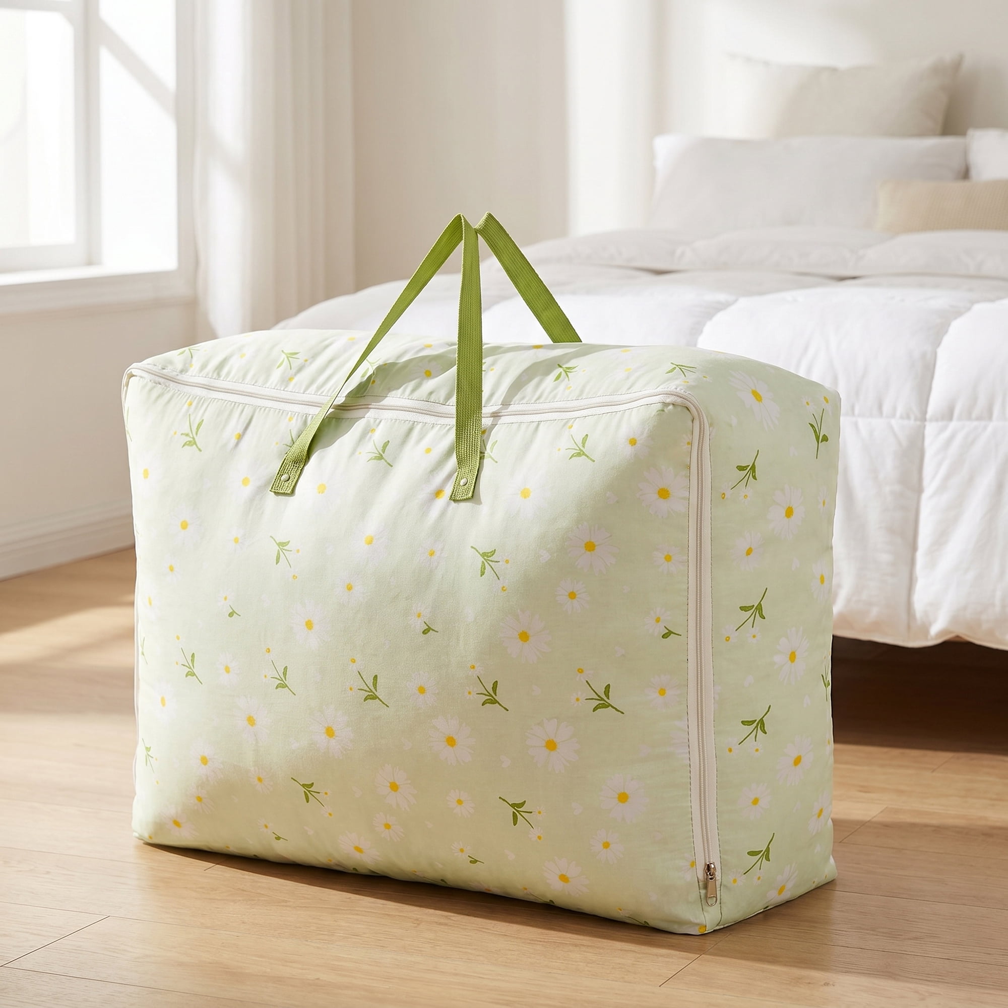 Unique Bargains Dustproof Floral Zipper Large Moving Bag Green 23.6" x 9.8" x 15.7"