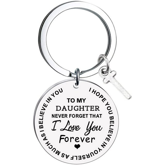 CHUANK Clearance To My Daughter Message Keychain Stainless Steel Initial Last Name 26 Letter Family Inspirational Keychain Gift