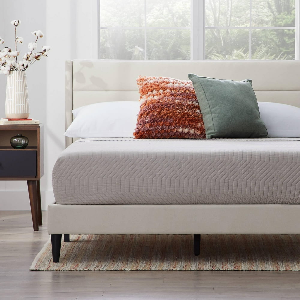 Rest Haven Linen Inspired Triple Lined Upholstered Bed, King, Cream