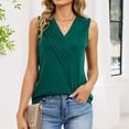 thumbnail image 4 of ZHYou No Boundrie Women's V Neck Sleeveless Tank Tops Pleated Front Wrap Loose Fit Flowy Casual Summer Pullover Blouses for Women Army Green Size L, 4 of 8