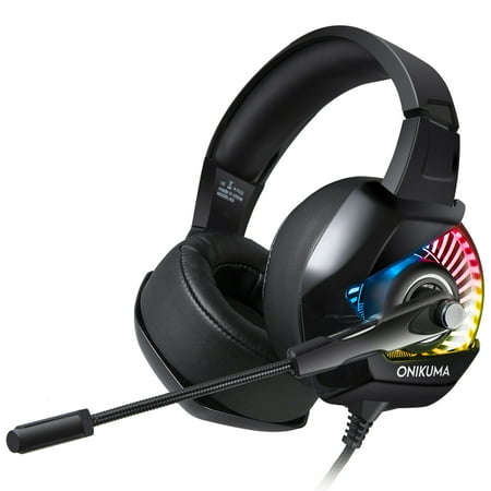 ONIKUMA Gaming Headset for PS4 Xbox One with Mic, Over Ear Noise-Canceling Gaming Headphones PS4 Headset Xbox One Headset with 7.1 Surround Sound& RGB LED Light for PC, Mac, Laptop