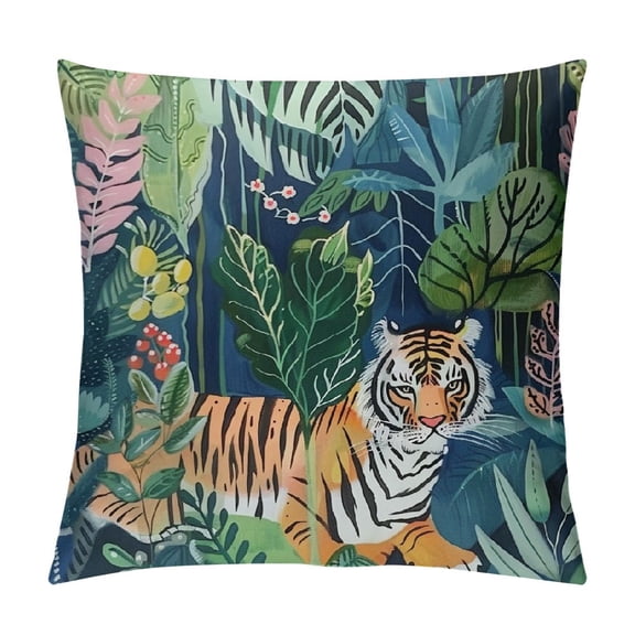 Orinice Jungle Tiger Throw Pillow Covers Pillowcase Zippered Square Decorative Cushion Cases  Inches for Couch Sofa Chair Car Bedroom Living Room