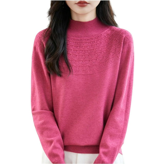 WRKEKC Chemises à Manches Longues pour Femmes Couleur Unie Couche de Base en Tricot Ample Col Rond Tunique Décontractée Tissu Doux pour Automne Hiver Confort Quotidien