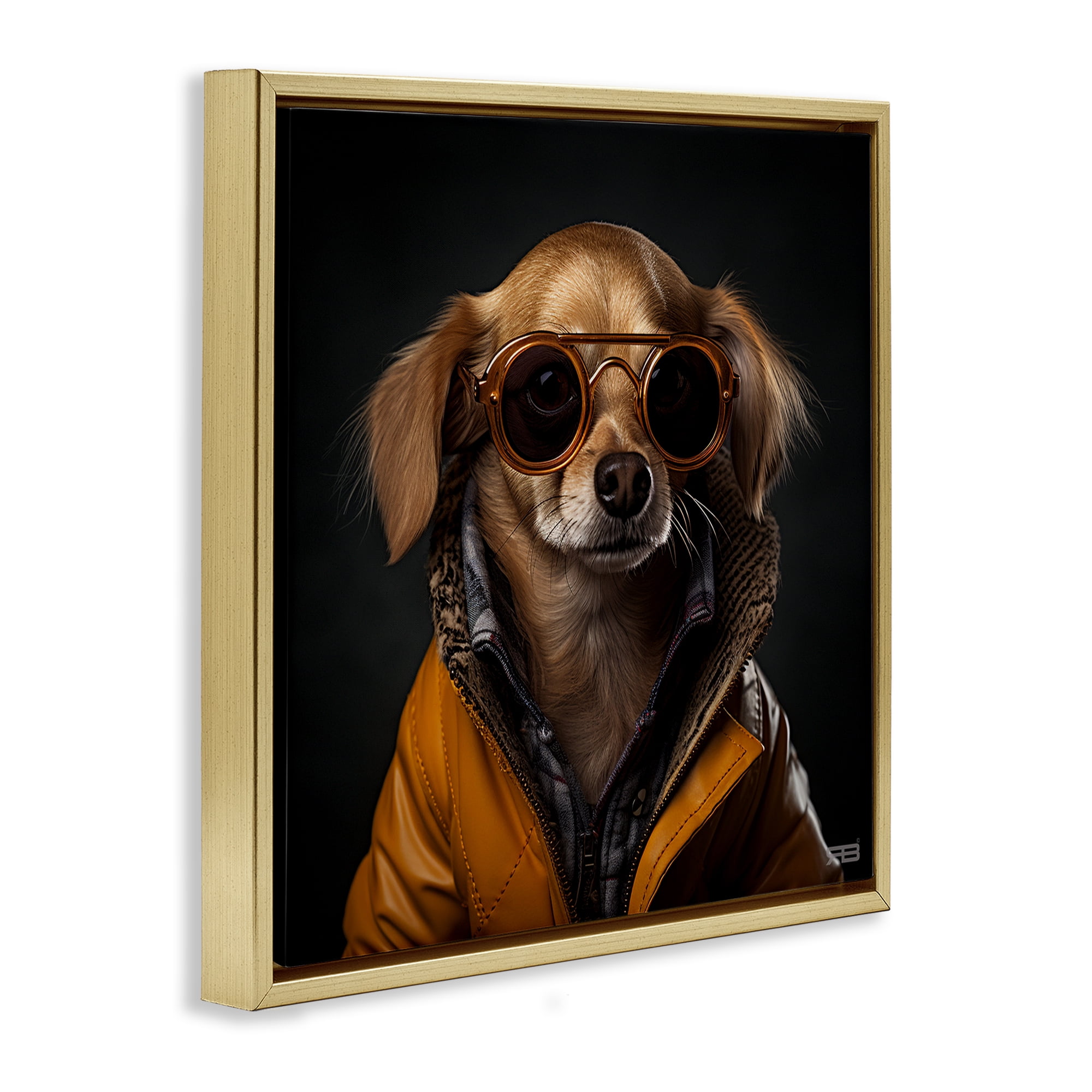 Stupell Industries Stylish Dog on Black Animals & Insects Painting Gold Floater Framed Canvas Art Print Wall Art, 18 x 18