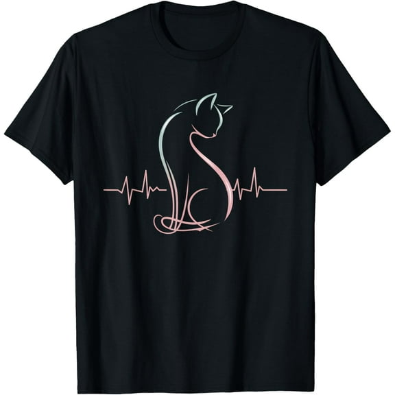 Heartbeat Colorful Cat Lover Animal Silhouette Cute Cat T-Shirt