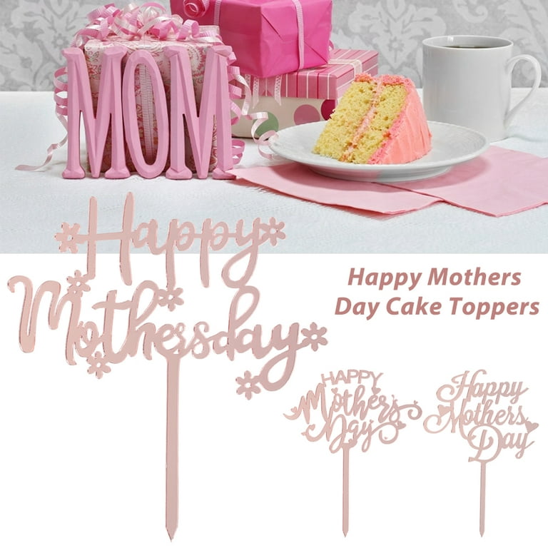 Willstar Happy Mothers Day Cake Topper 10.5*11.5CM Cake Inserts Card  Acrylic Cake Topper Sticks for Cake Decoration