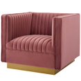 thumbnail image 3 of Tufted Armchair Accent Chair, Set of 2, Velvet, Pink, Modern Contemporary Urban Design, Living Lounge Room Hotel Lobby Hospitality, 3 of 4