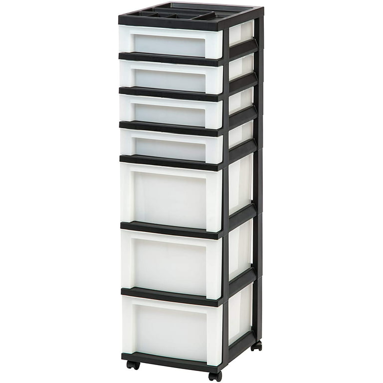 IRIS USA 7-Drawer Storage Cart with Organizer Top, Black