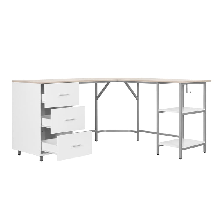 Techni Mobili, L-Shape Home Office Desk with Storage, RTA-739DL