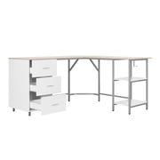 Techni Mobili L-Shape Home Office Desk with Storage, Sand RTA-739DL-SND