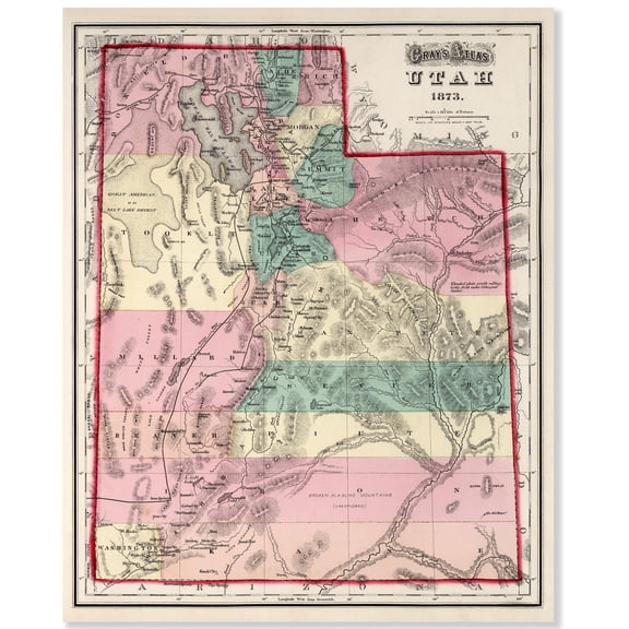 Utah 1873 Vintage Map 11x14 Unframed Print–Antique Gray’s Atlas Poster Reproduction w/Counties Rivers Railroads Towns Historical Wall Art Rustic Beehive State Décor for Home Office Library Classroom