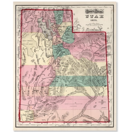 Utah 1873 Vintage Map 11x14 Unframed Print–Antique Gray’s Atlas Poster Reproduction w/Counties Rivers Railroads Towns Historical Wall Art Rustic Beehive State Décor for Home Office Library Classroom