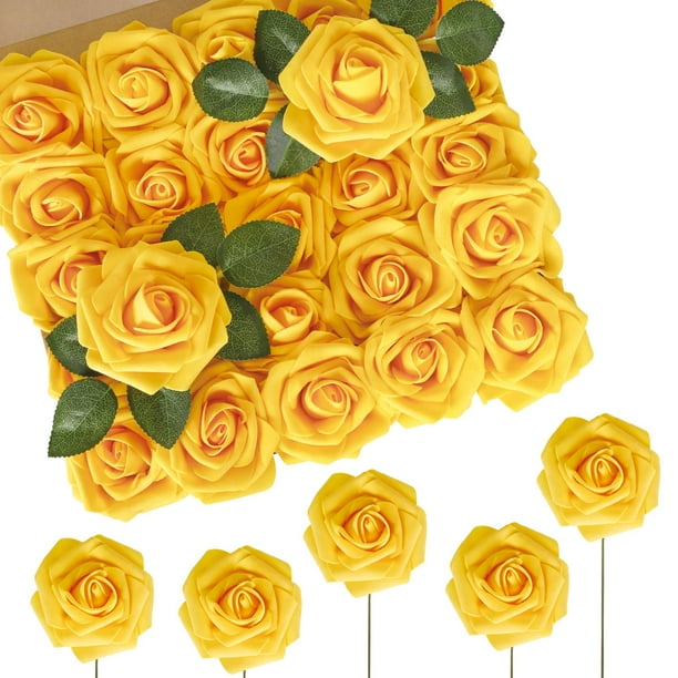 Flores Artificiales N&T NIETING Rosas Artificiales 50 Unidades Doradas de Látex
