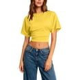 thumbnail image 5 of Diufon Womens Crop Tops Summer Crew Neck Short Sleeve Ruched Tunic Top Stretchy Going Out Slim Basic Tees, 5 of 9