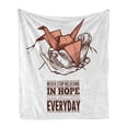 thumbnail image 1 of Hope Soft Flannel Fleece Throw Blanket, Hands Holding an Origami Crane with a Miracles Happen Everyday Words, Cozy Plush for Indoor and Outdoor Use, 50" x 60", Pale Orange Brown White, by Ambesonne, 1 of 6